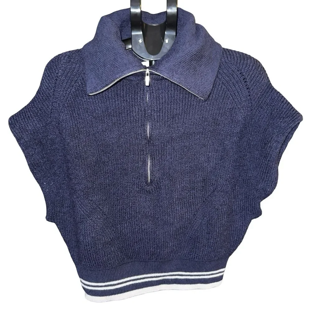 Maeve Navy Blue Sweater Vest Turtleneck Size XL Nautical Preppy‎ Classic